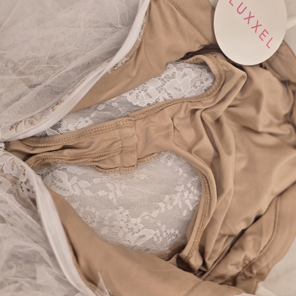 Luxxel Strapless Blush Pink Feather Tulle Gown - Picture 8 of 9